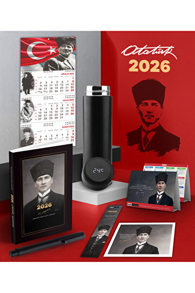 Halk Kitabevi 2026 Atatürk Kalpakli Agenda - Ayyıldız Wall Calendar - Metal R...