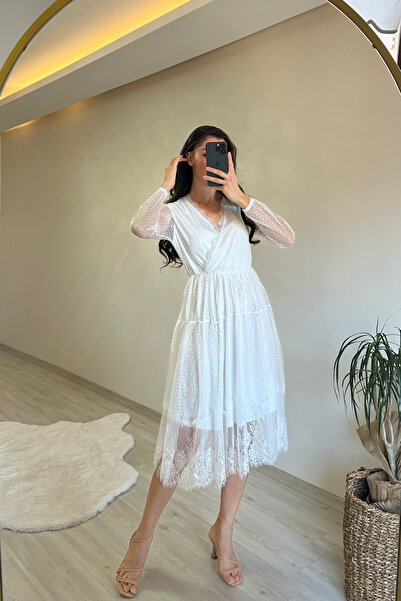 Neşeli Butik rochie de damă cu decolteu dublu din tul cu dantelă NM010