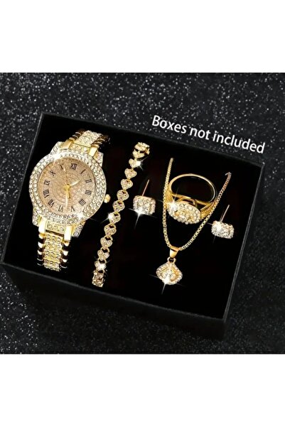 stainless steell VİP zirkon taşlı kuvars saat 5 parça lüks set
