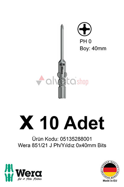 Alveta Wera 851/21 J PH0 x 40mm Tornavida Ucu 10 Adet | Yıldız Vidalama Bits ...