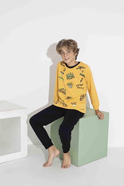 RAPAPA Boys' Colorful Printed Long Sleeve Pajama Set - Interlock Fabric 7413 Yellow