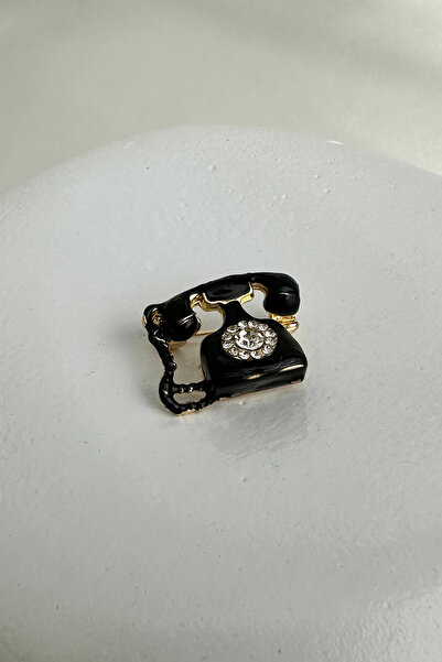 Modex Altın Sarısı Siyah Mineli Taş Detay Telefon Broş (2cm)