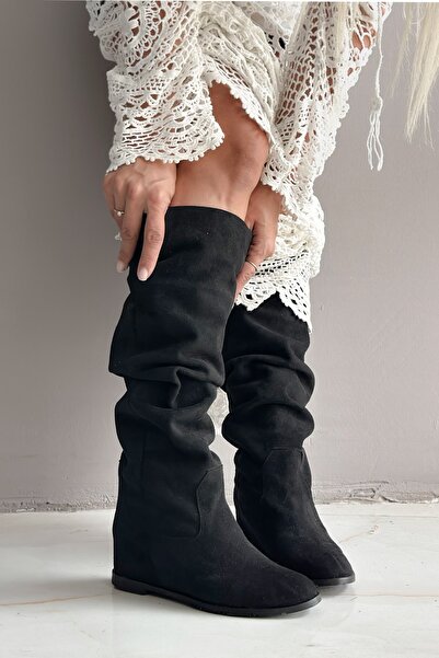 Shoebutik Γυναικείες μπότες Nora Black Suede με κρυφό τακούνι