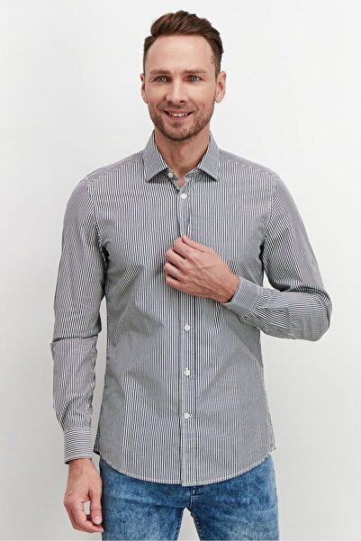 Antony Morato Men Regular Fit Stripe Long Sleeves Casual Shirt, Blue Ink