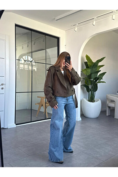 KÜBRA SÖYLEMEZ BOUTİQUE HAKİ SÜET KISA TRENÇKOT