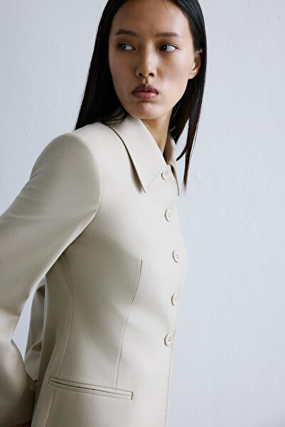 rue Wool Textured Beige Long Coat