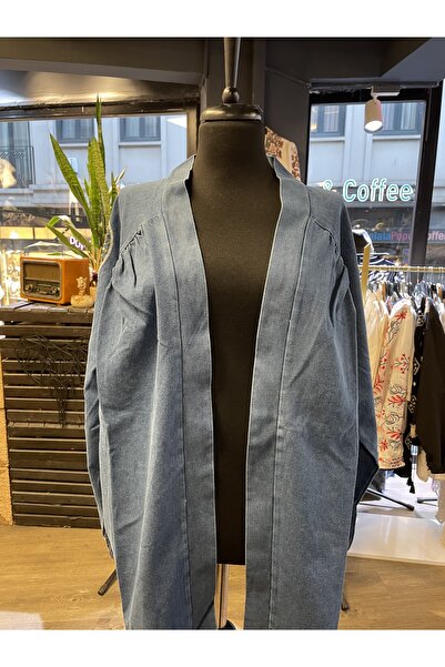 Miss Allos Women's Stone Embroidered Long Sleeve Denim Kimono