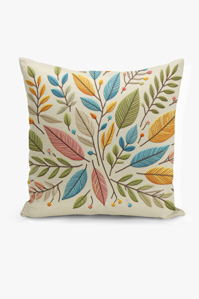 Filamente Husă de pernă cu imprimare digitală pe două fețe, cu aspect de broderie, model floral