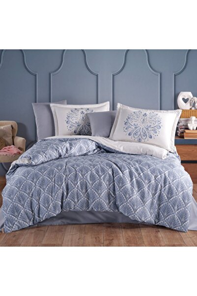 Hobby home collection Sheldon Mavi - Çift Kişilik Saten Nevresim Takımı