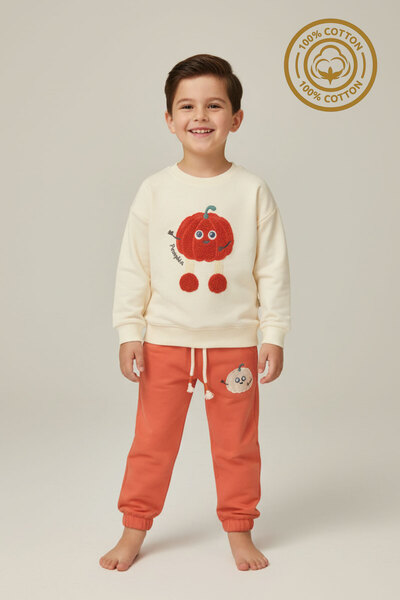 WORRN طقم للأولاد مصنوع من القطن بنسبة 100%، مطرز بنقش اليقطين، مع أرجل مطاطي...