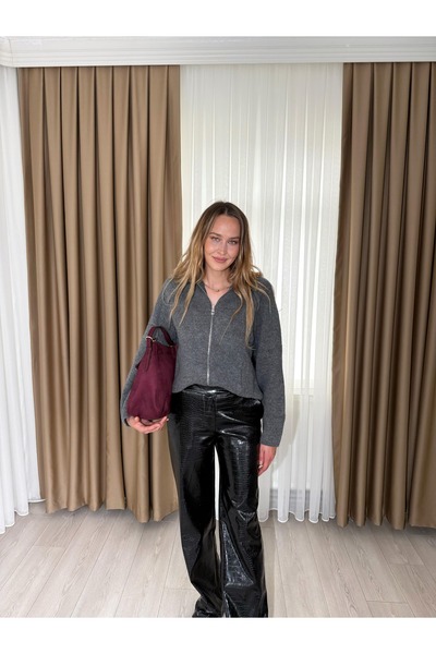 monanora Timsah Derisi Desenli Geniş Paça Deri Pantolon