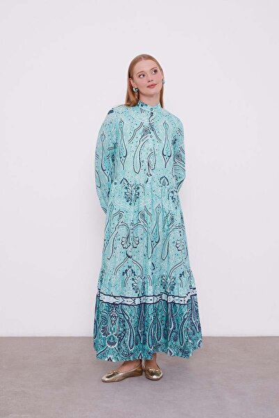 Levidor Düğme Detaylı Desenli Elbise