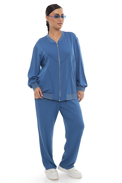 MİHANNA BÜYÜK BEDEN MODAL SPOR TAKIM FERMUAR VE RİBANALI