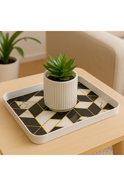 SUPPLIER Serving Trays Set of 3 | Black and White Marble Pattern with Gold Lines