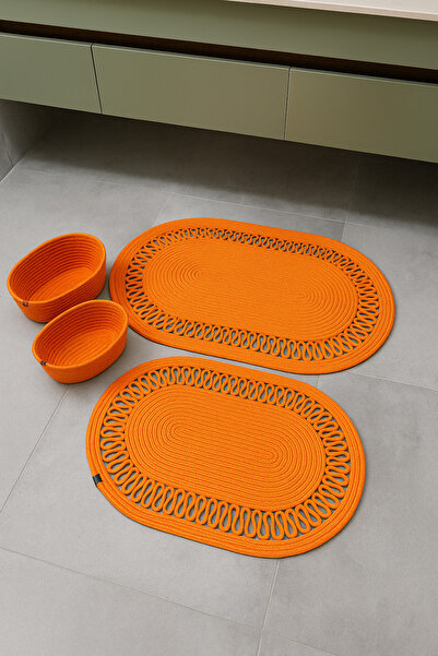 MaVaux Terra 4-Piece Bathroom Set – 2 Oval Mats & 2 Oval Baskets, Natural Rope Weaving, Handmade - Premium