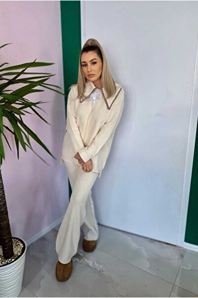 Intisimo Γυναικείο Πλεκτό Κοστούμι, Δύο Τεμάχια, Λευκό Φιόγκο, Ιβουάρ Λευκό