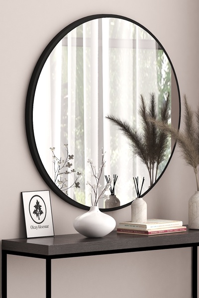Arvessohome Siyah 33cm Çaplı Yuvarlak Antre Hol Koridor Duvar Salon Mutfak Ba...