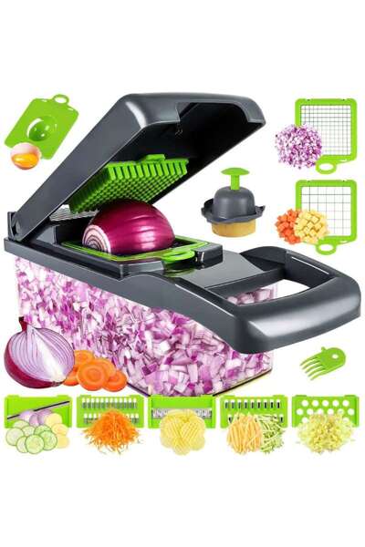 hoffmans Multifunctional Grater 14 in 1 - Vegetables and Fruits, Precise Cutting, Interchangeable Blades