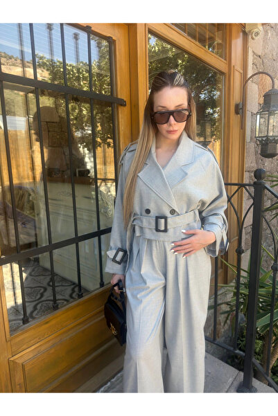 KÜBRA SÖYLEMEZ BOUTİQUE Gray Crop Polyviscon Trench Coat