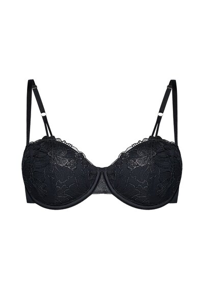 ESOTIQ Sutien Balconette Push-Up cu burete și armatură, cu bretele decorative din dantelă florală | Cindarella