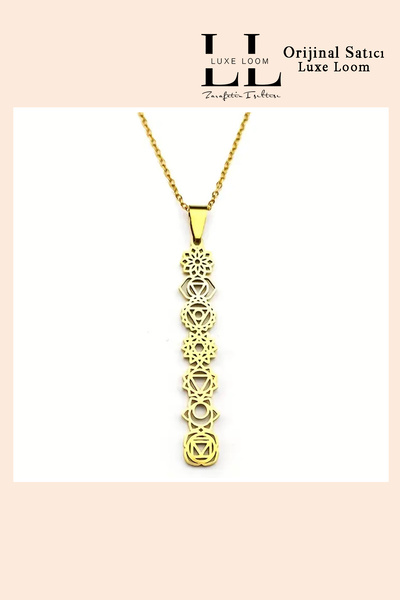 Luxe Loom Zarafetin Işıltısı عقد توازن الشاكرات السبعة من الفولاذ باللون الذه...