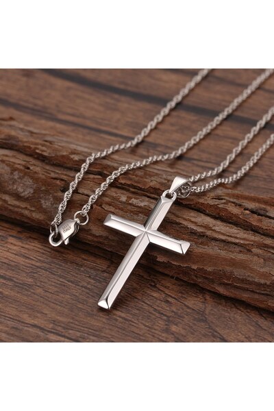 UNA VIDA - Lanț cruce bărbătesc argint italian - Argint