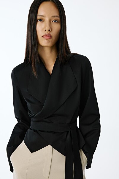 rue Long Sleeve Black Shirt with Tie Detail