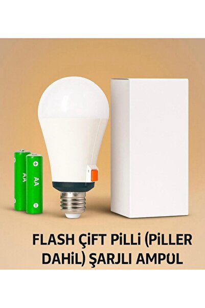 kialed FLASH Çift Pilli (Piller Dahil) Şarjlı Ampul