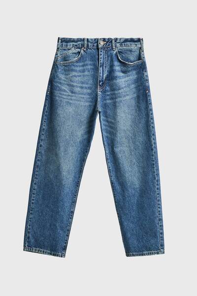 its basic Erkek Koyu T.Kot Rengi 4w5-31 Loose Fit %100 Koton Denim Jean