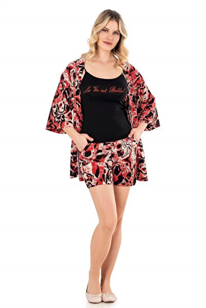 DOWRY Women's Summer Robe with Straps and Shorts 3-Piece Set Modal Cotton Hom...