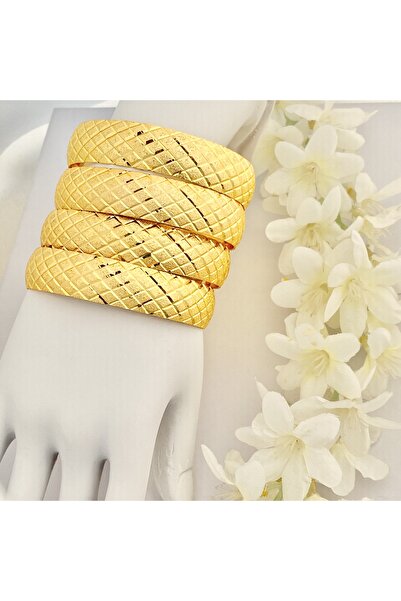 Kyver 22 Ayar Altın Kaplama Bilezik Düz Çizgi Kadın İmitasyon Bilezik 1.5cm