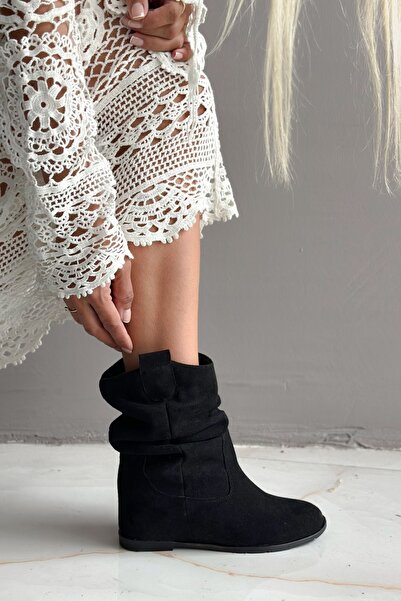 Shoebutik Madeleyn Black Suede Hidden Wedge Heel Women's Boots