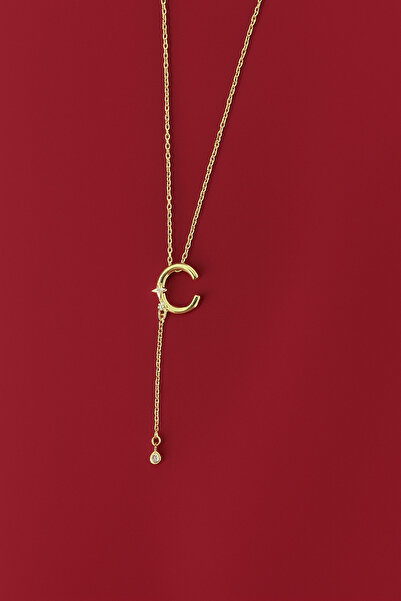 lotusbybuket VIP Çelik Gold C Harfli Y Dekolte Kolye