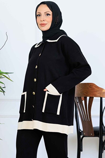 benguen Σετ πλεκτό με λεπτομέρεια με κουμπιά S1043 Μαύρο