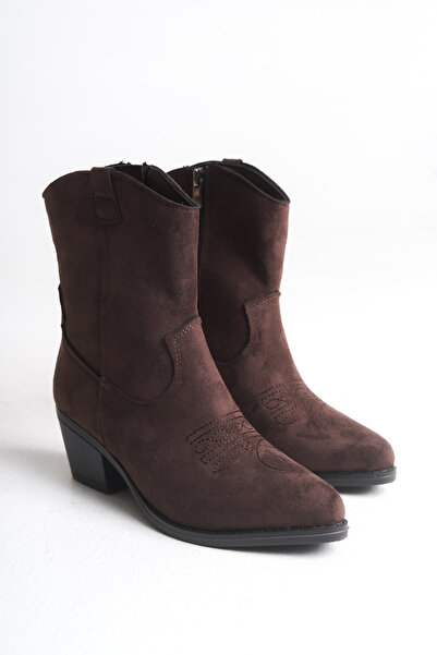 meyra'nın ayakkabıları Women's Brown Matte Short Cowboy Boots