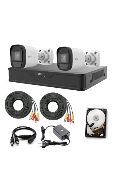 Uniview Sistem de supraveghere cu 2 camere 5MP, audio, infraroșu 20m, DVR hibrid cu 4 canale, HDD, acces