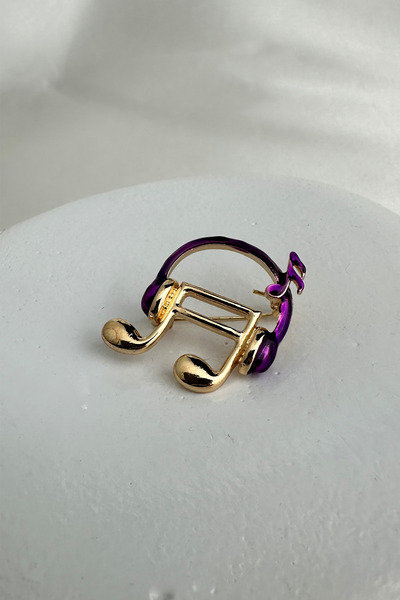Modex Altın Sarısı Renkli Kulaklık Detay Müzik Notası Broş (2cm)
