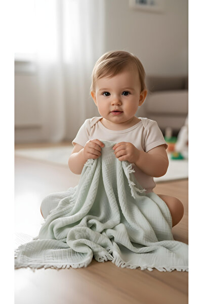 Cevval 100% Cotton with Tassel Edges 4 Layers 230 Grams 115 X100 cm Multi-Purpose Muslin Baby Blanket