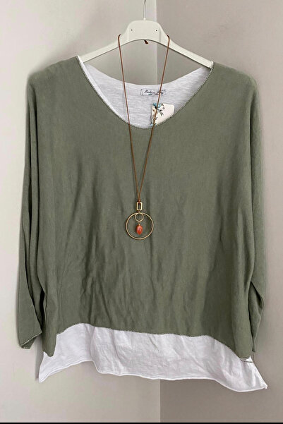 AYASOFYA OTANTIK Γυναικείο ιταλικό χακί μονόχρωμο κολιέ από βαμβακερό χτενισμ...