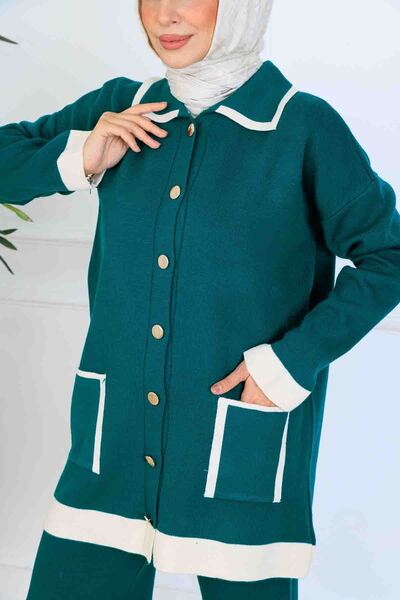 benguen Σετ πλεκτών ενδυμάτων με λεπτομέρεια με κουμπιά S1043 Σμαραγδένιο πράσινο