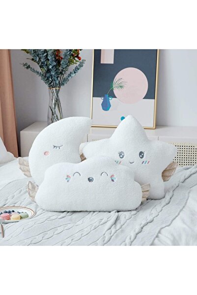 Malvys Malvys® Plush Pillow – White Moon “Luni” 40x36 cm, Soft Toy and Sleeping Pillow for Children