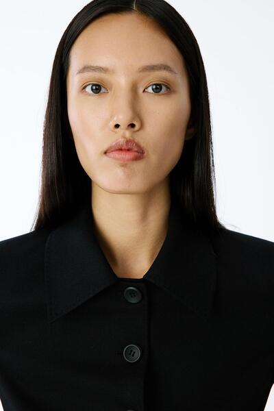 rue Wool Textured Black Long Coat