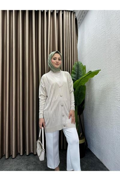 MEYSADESİGN Işıltılı Merserize Hırka Bej