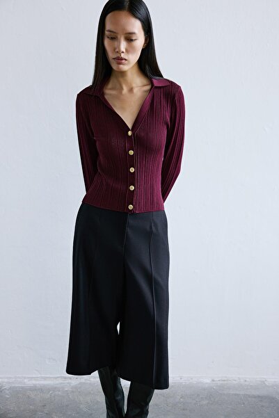 rue V-Neck Burgundy Knitwear Cardigan