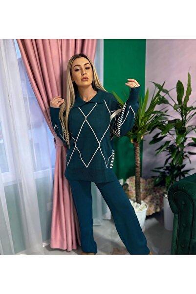 Intisimo Costum tricotat pentru femei, două piese, inserții, verde