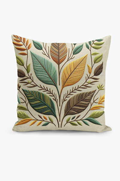 Filamente Çift Taraflı Dijital Baskı Kırlent Kılıfı Nakış Görünümlü Yaprak De...