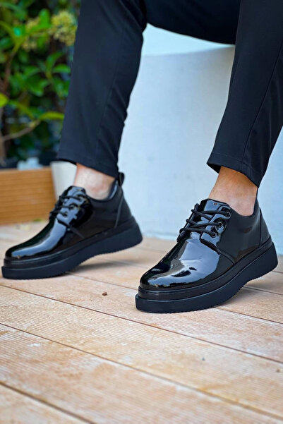 Zerenyus Zr-X3 Black Patent Leather Lace-Up Daily Men's Casual Shoes