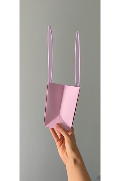 hobidaşım Pembe Çiçek Taşıma ve Hediye Çantası – Desenli Sert Karton Saplı Çanta