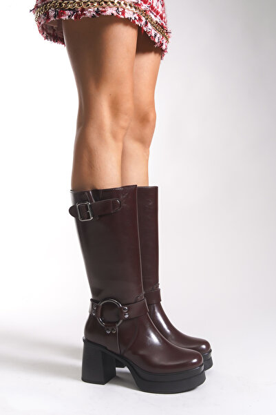 Riccon Iohlartha Жіночі черевики на підборах з пряжкою 00121515 Бордовий Рустик