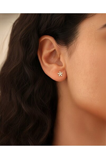 İNDİGO TAKI Minik Kar Tanesi 14 Ayar Altın Küpe